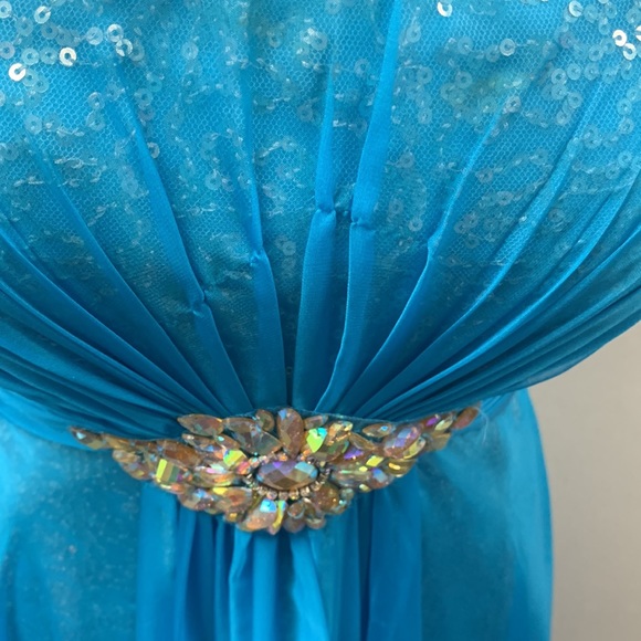 Lafemme Paris Prom Dress Strapless Aqua with Gold Gems size 8 - Picture 9 of 12